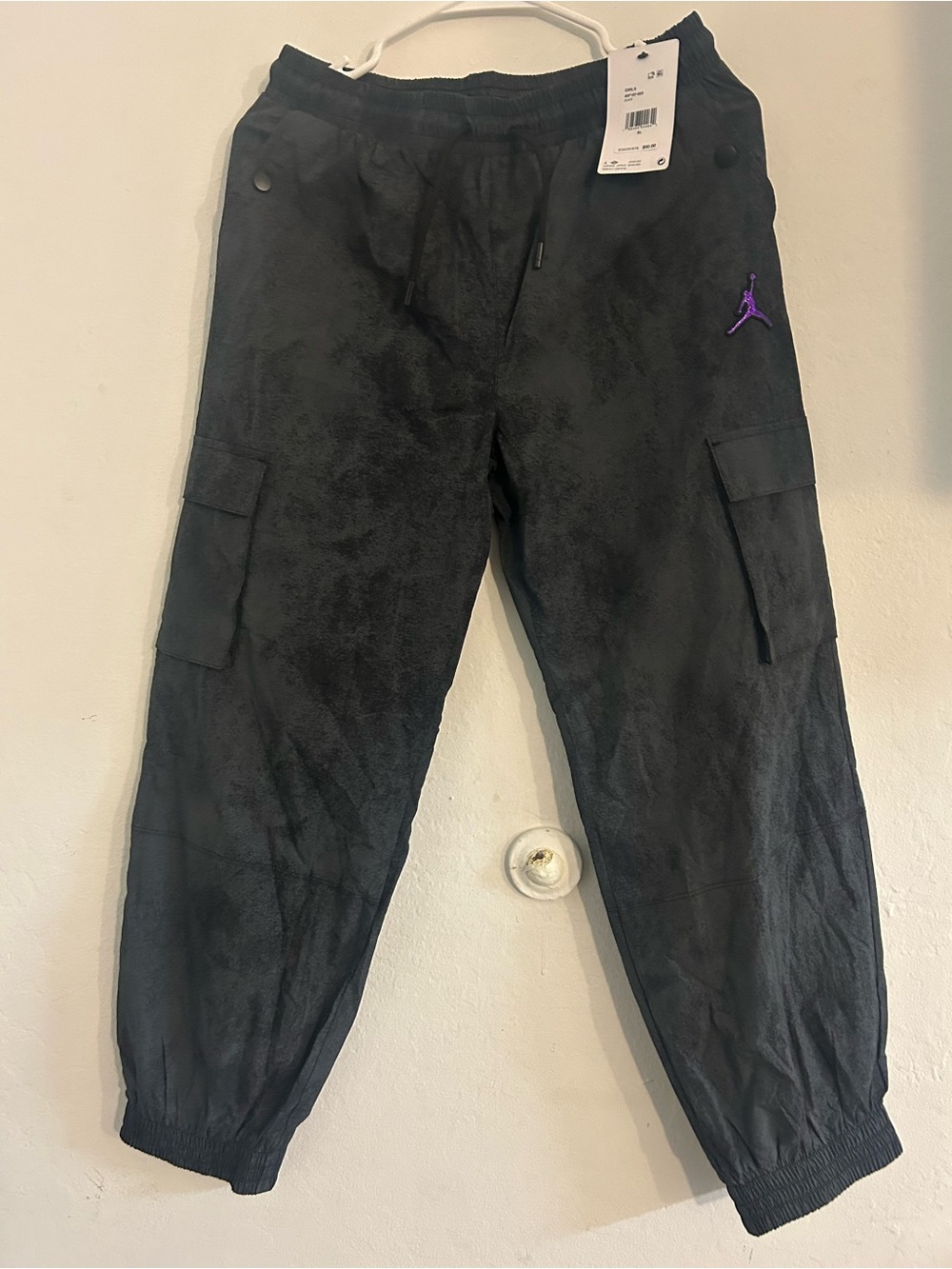 Jordan Black Cargo Joggers with Purple Jumpman Accent